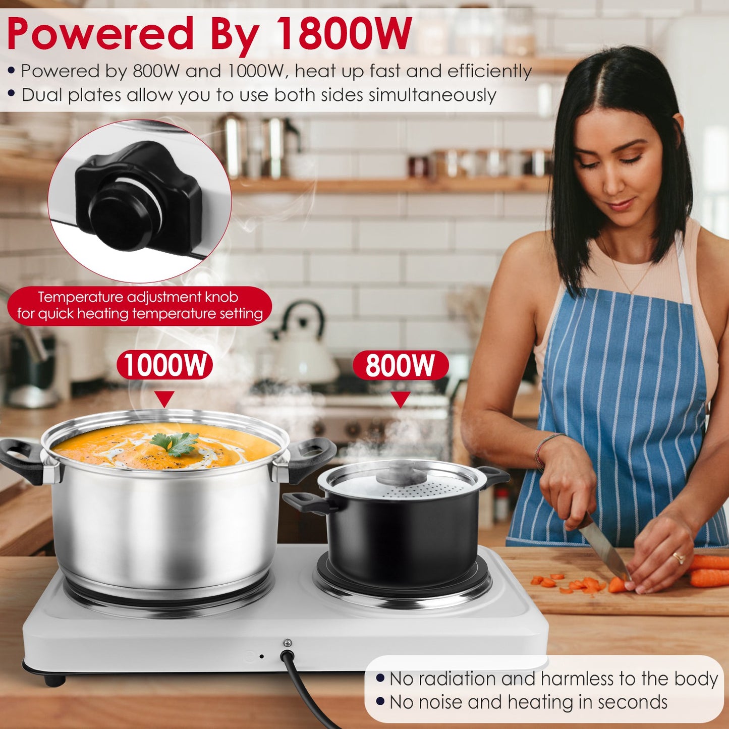 2000W Electric Infrared Dual Burner Hot Plate - Portable Cooking Stove