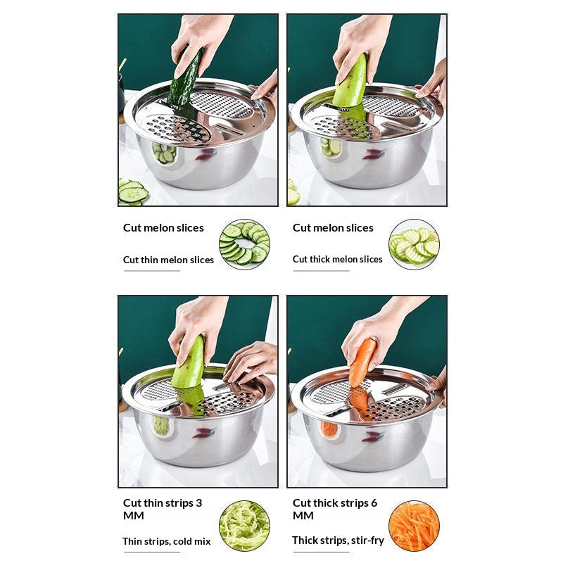 3-in-1 Vegetable Chopping Set Stainless Steel Grater and Wash Basin - Multiple Sizes