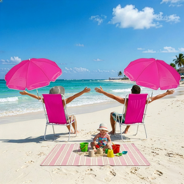 Folding Beach Chair with Detachable Umbrella - XL Size, Pink