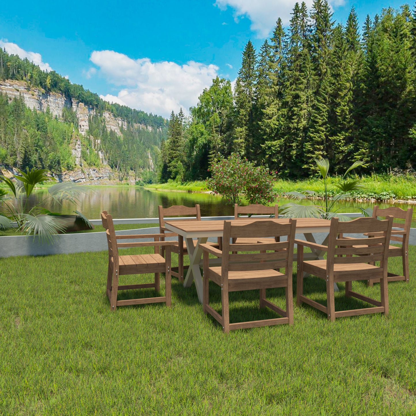 Patio Dining Chairs Set of 2 - Light Teak, Weather Resistant