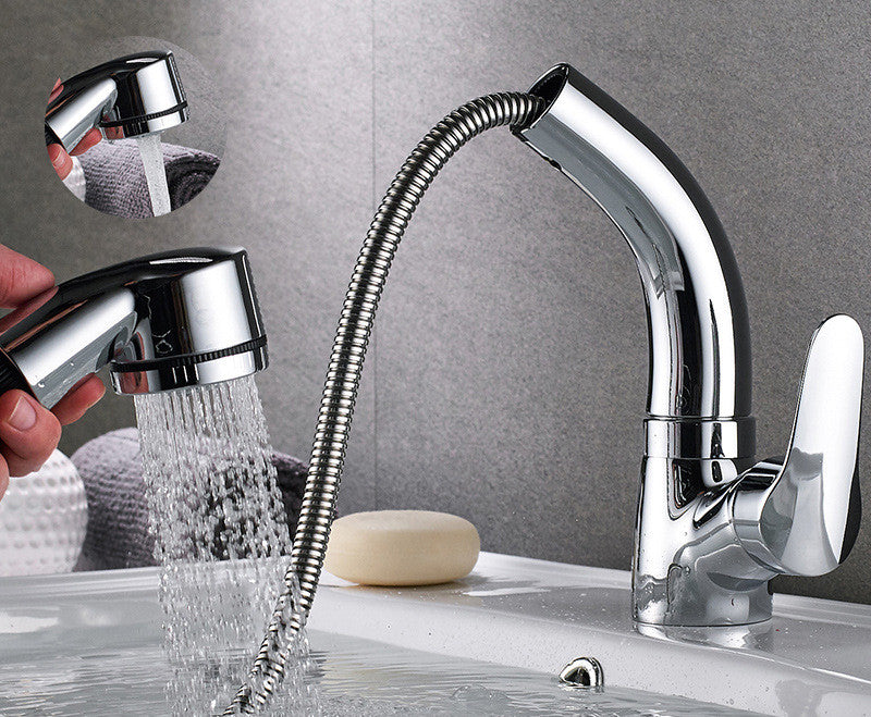 All-Copper Pull-Out Hot and Cold Face Wash Faucet - Chrome & Black Options