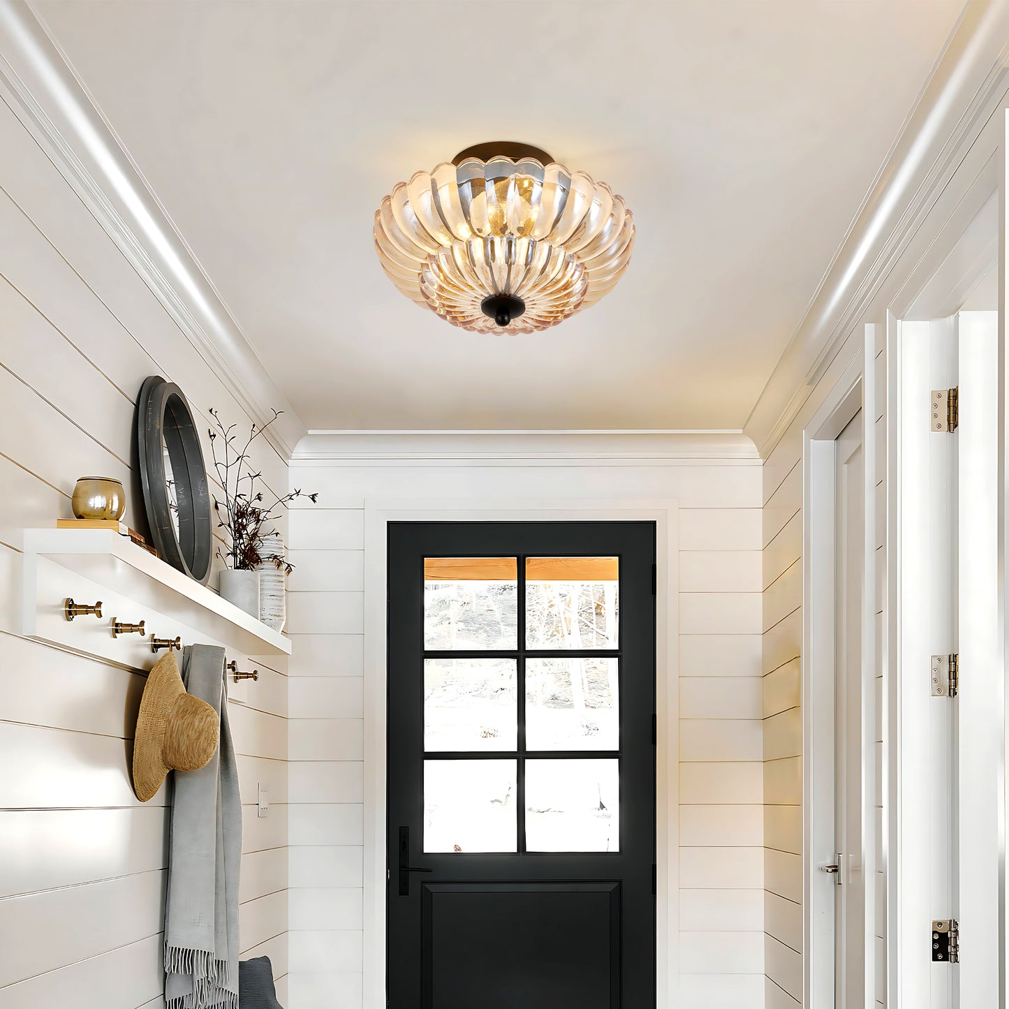 Amber Glass Ceiling Light Fixture for Living Room & Bedroom - 3 Bulb Modern Flush Mount