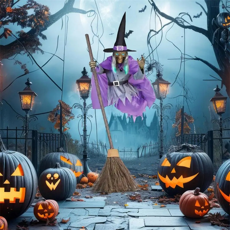 Large Flying Witch Halloween Decoration Outdoor Animatronic Horror Prop with Sound