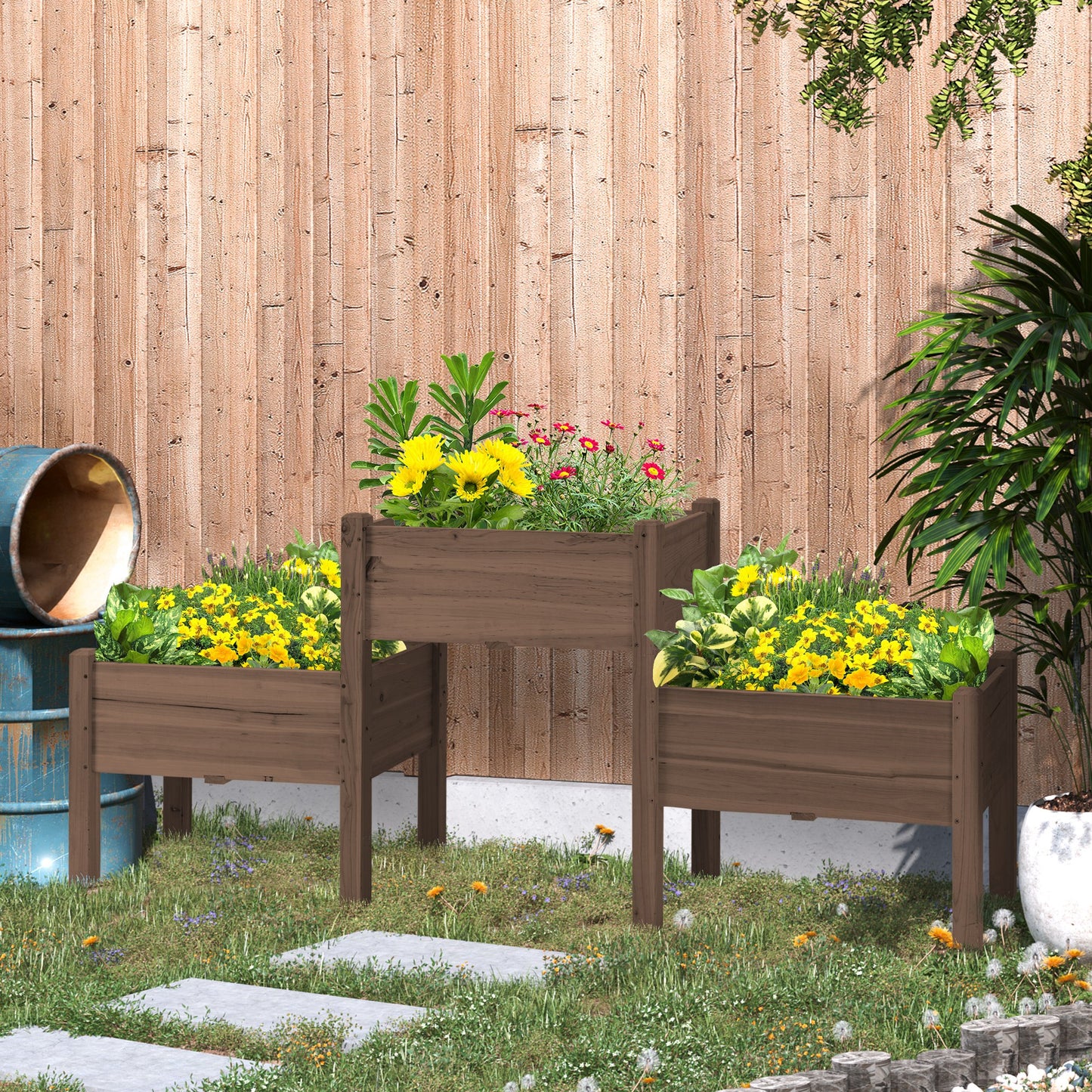 3-Tier Raised Garden Bed with 3 Planter Boxes - Outdoor Herb Vegetable Flower Garden