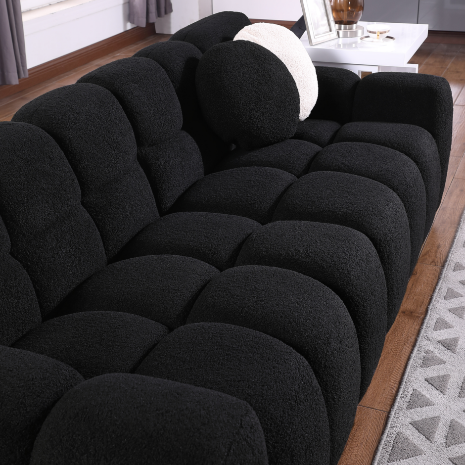 87.4" Black Boucle Sofa - 3 Seater with Plush Cushions