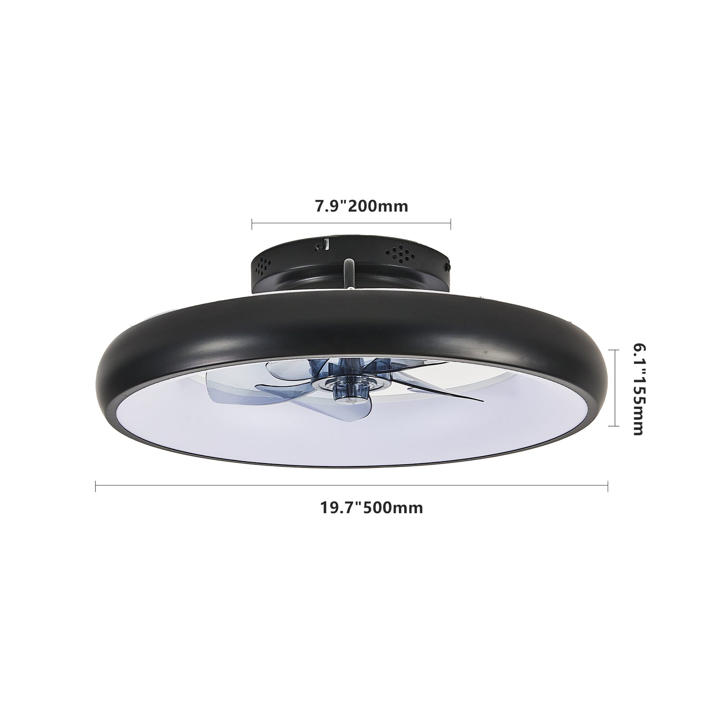 Black LED Ceiling Fan Light with Remote Control - Dimmable, 6-Speed