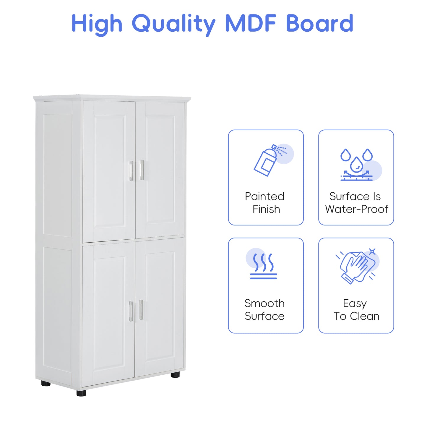 Tall Bathroom Storage Cabinet with 4 Doors & Adjustable Shelves - White