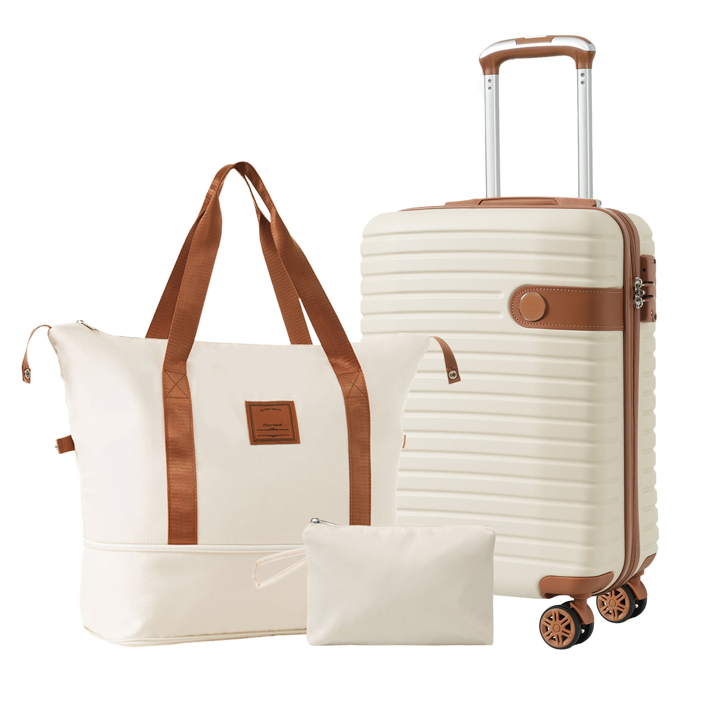 3-Piece Carry-On Luggage Set - 20-Inch Cream Hardshell Suitcase