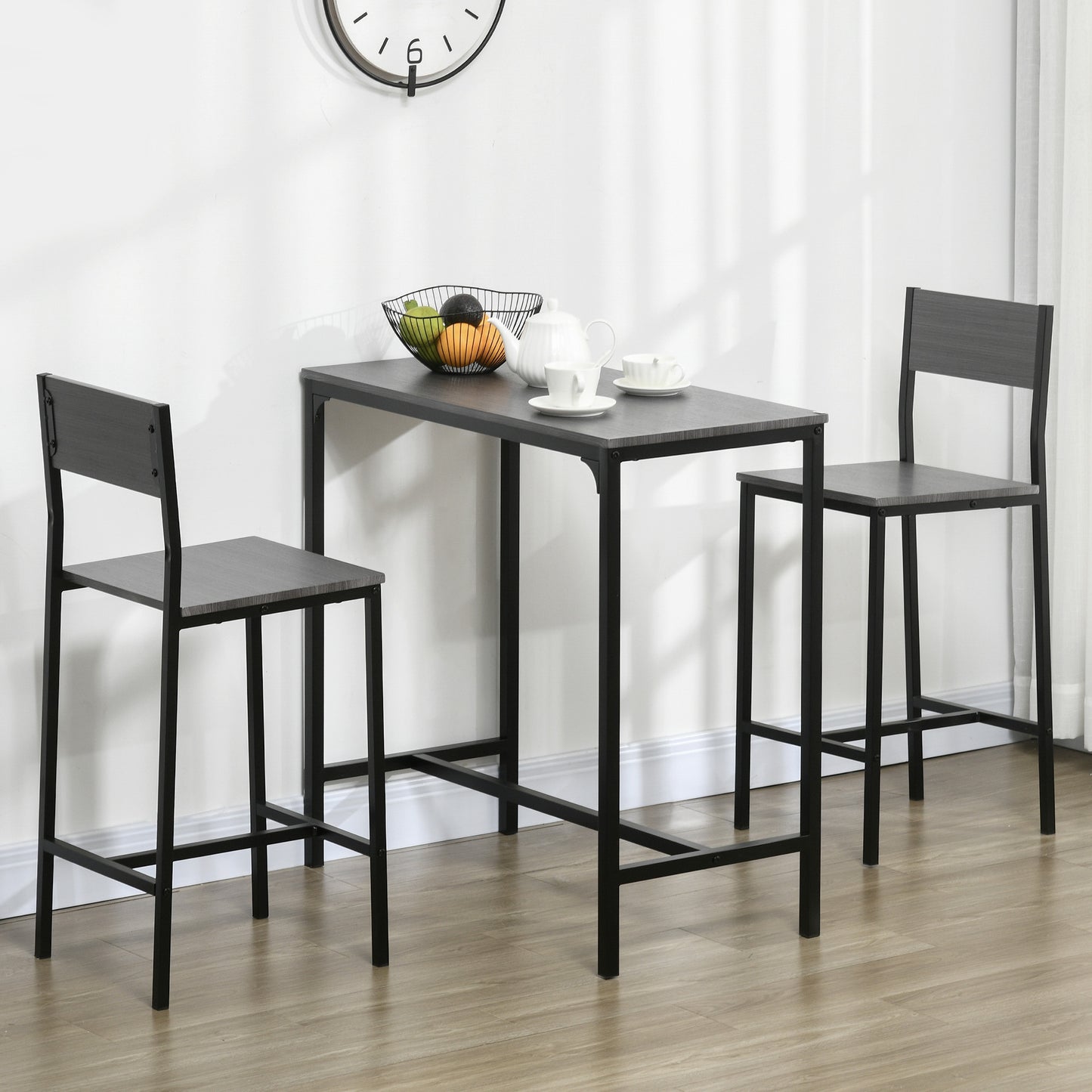 3 Piece Bar Table and Chairs, Industrial Dining Set for 2, Counter