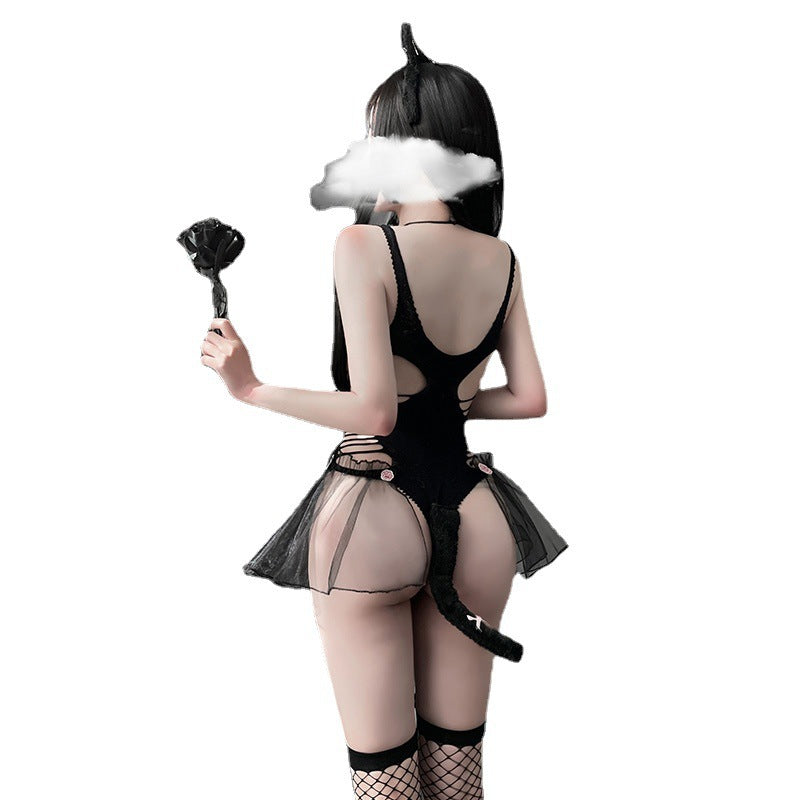 Sexy Mesh One-Piece Uniform with Detachable Tail and Accessories