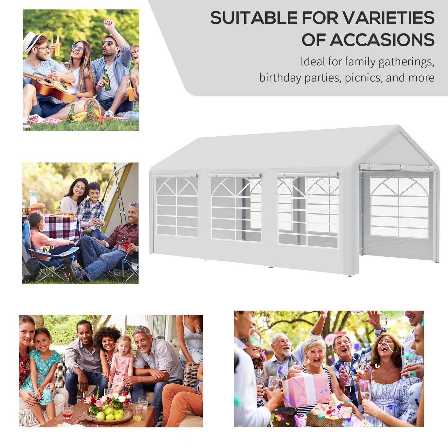 10' x 20' Heavy Duty Party Tent with Removable Sidewalls - White