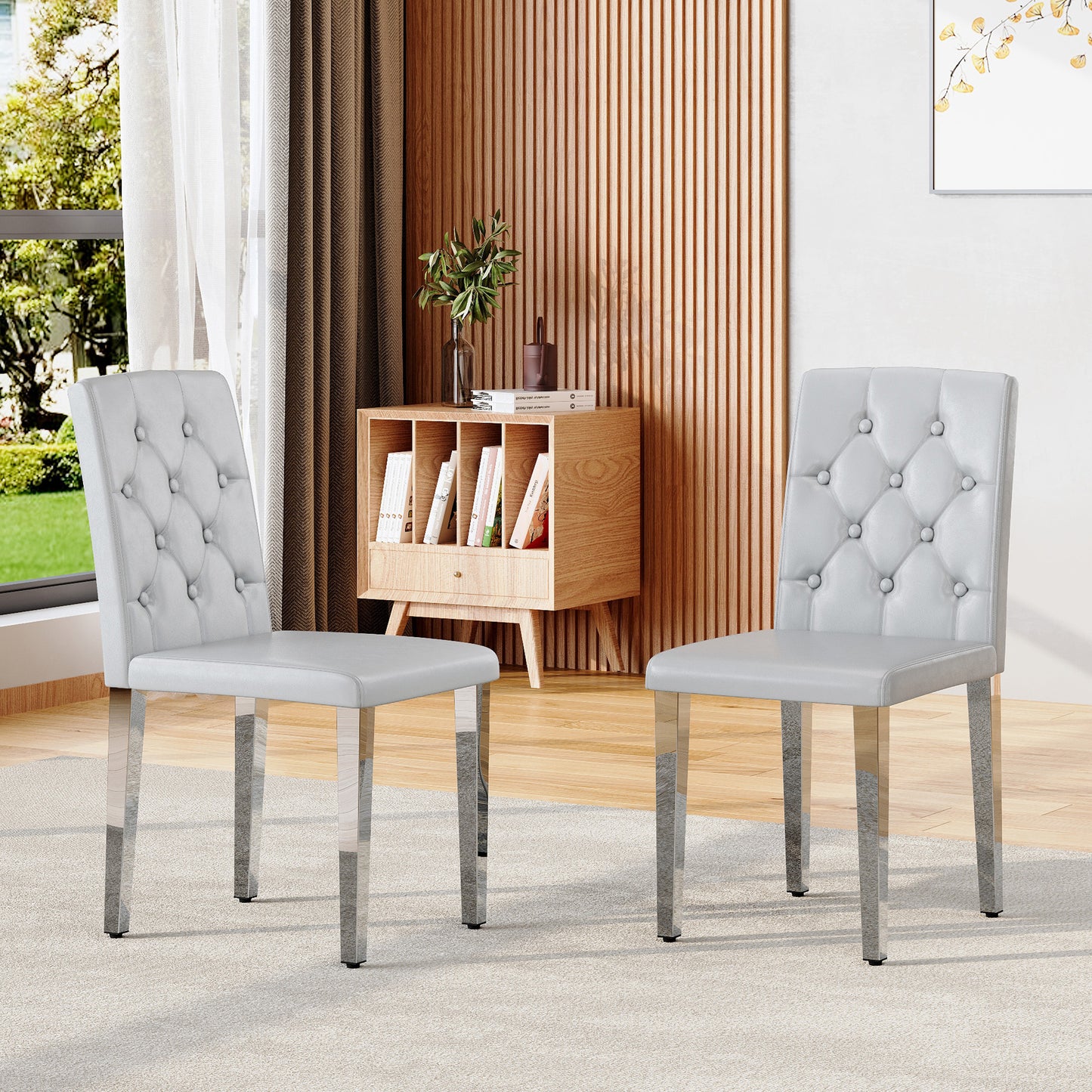 2-piece Set Of Light Grey PU Dining Chairs ,Ergonomically Designed