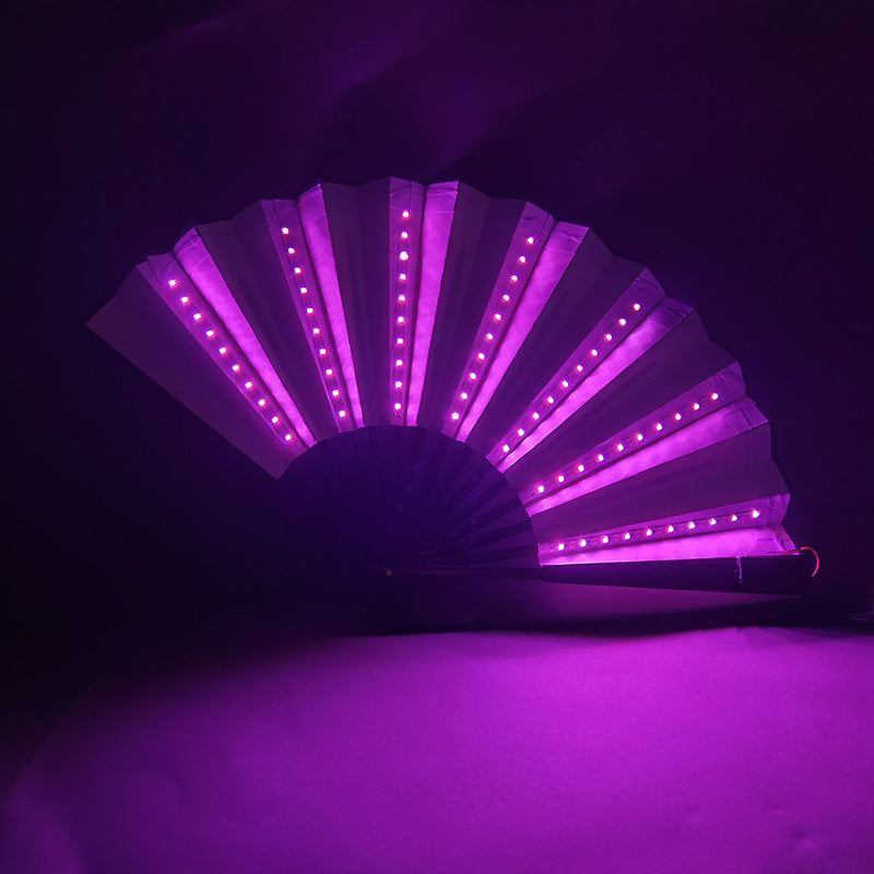 LED Luminous Folding Fan with Color Changing Lights - Adjustable Size & Remote Control