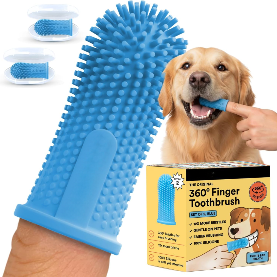 Dog Toothbrush Kit with 360 Silicone Bristles - Gentle Pet Dental Care