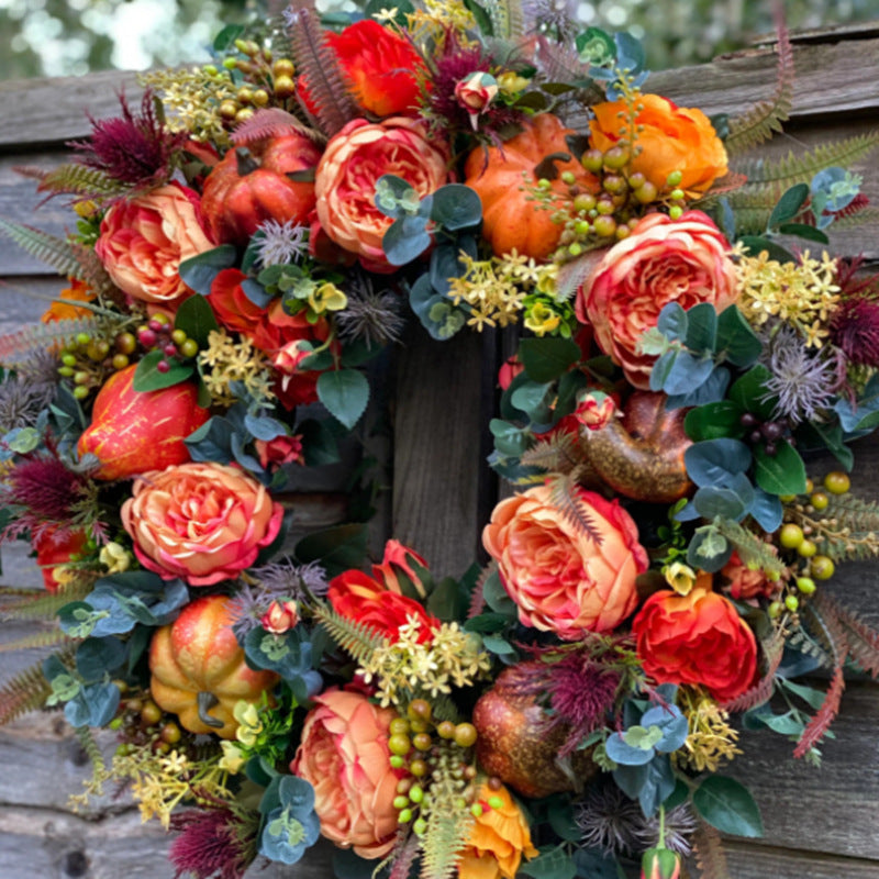 Autumn Peony Halloween Pumpkin Wreath Home Decor - 40x40cm & 30x30cm