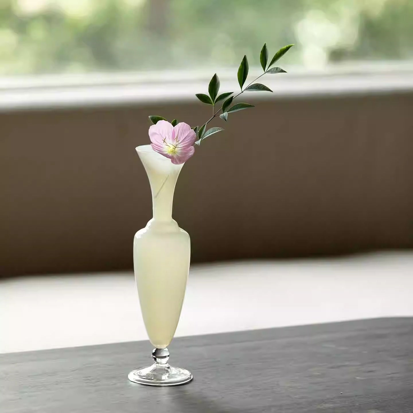 Handmade Glass Flower Vase for Living Room Decor - Small Transparent or Ice Jade