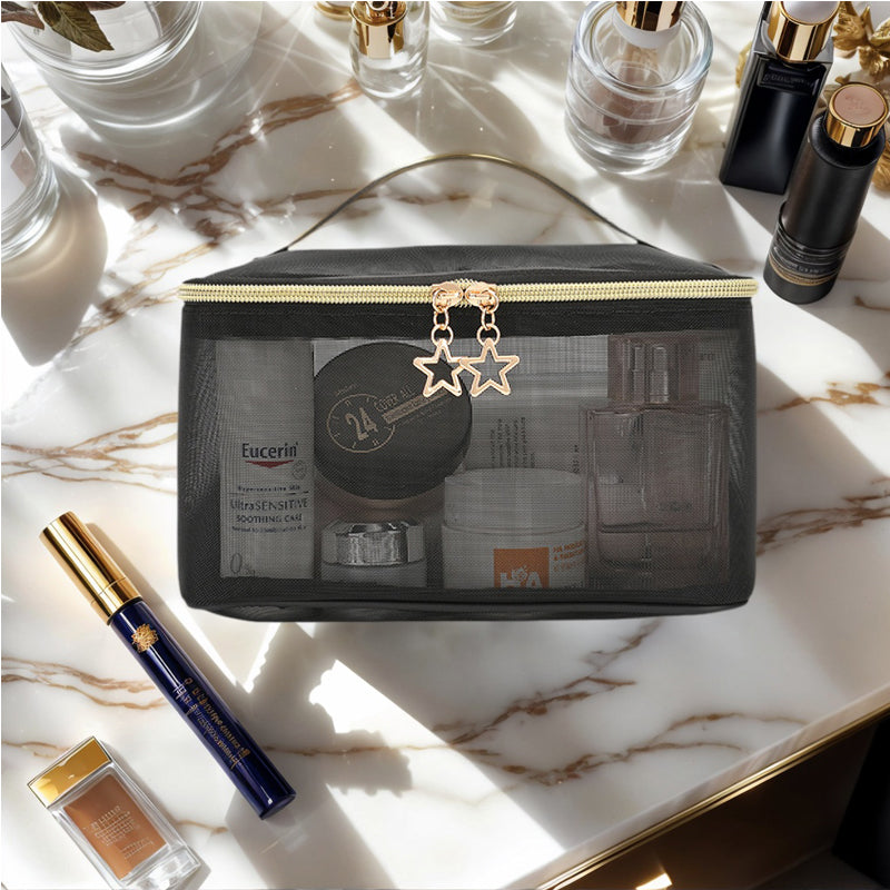 Double-Layer Hanging Toiletry Bag - Portable Mesh Travel Makeup Case