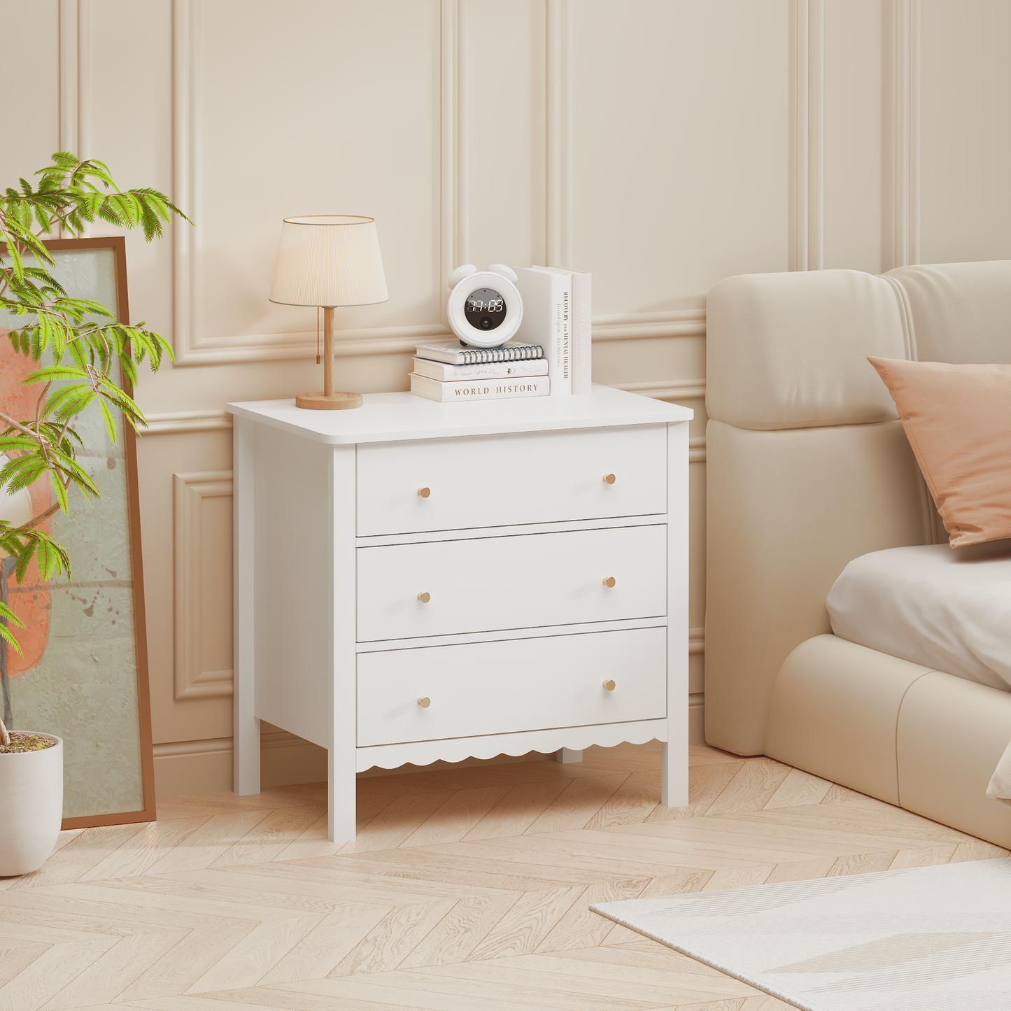 White 3 Drawer Dresser - Modern MDF Storage Cabinet