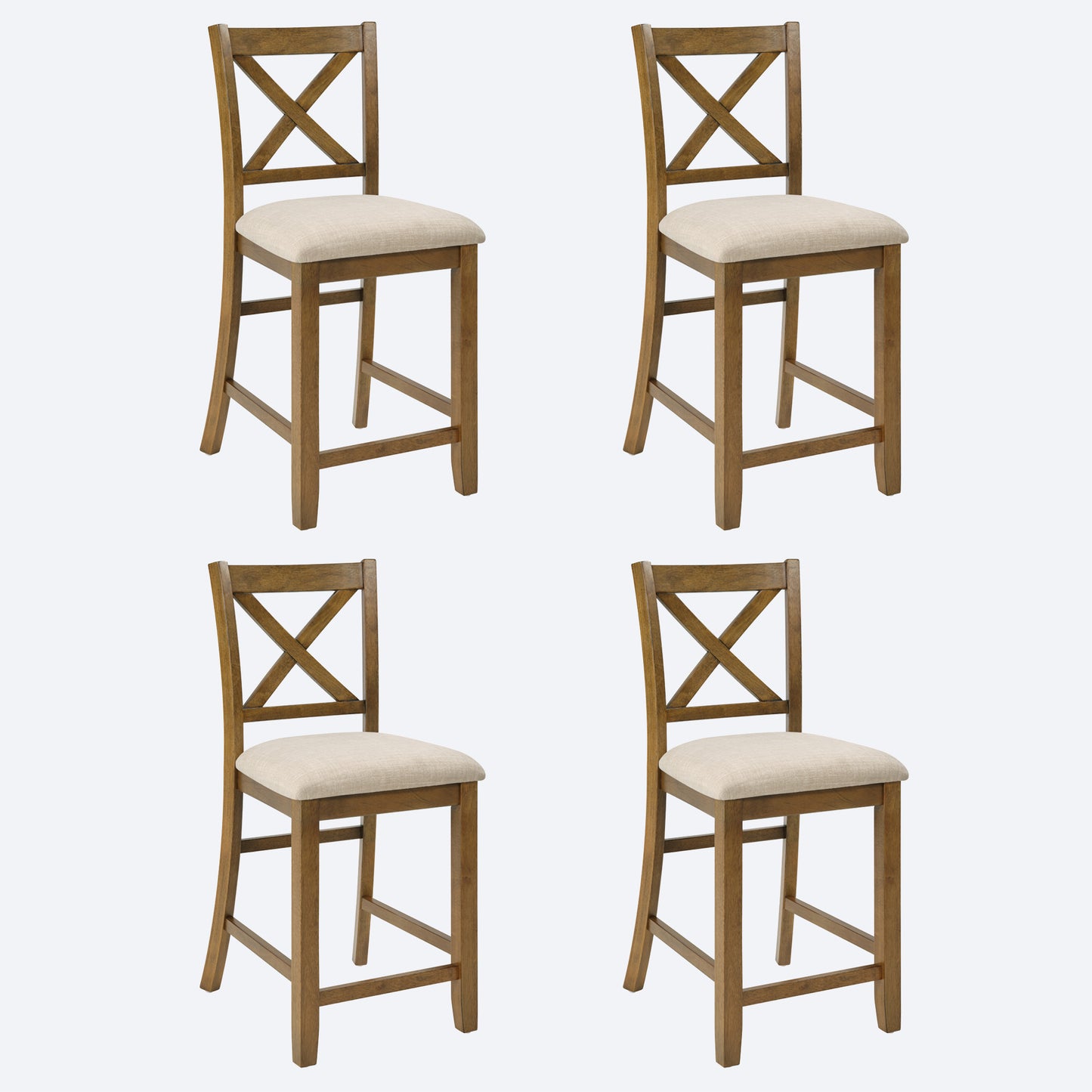 Set of 4 Wooden Counter Height Dining Chairs - Oak