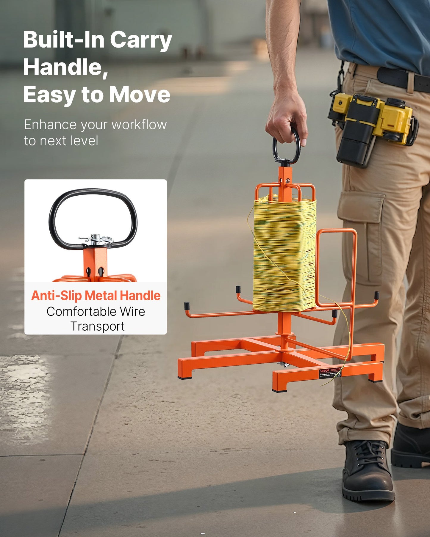 Portable Floor Cable Dispenser for Industrial & Electrical Use - Orange