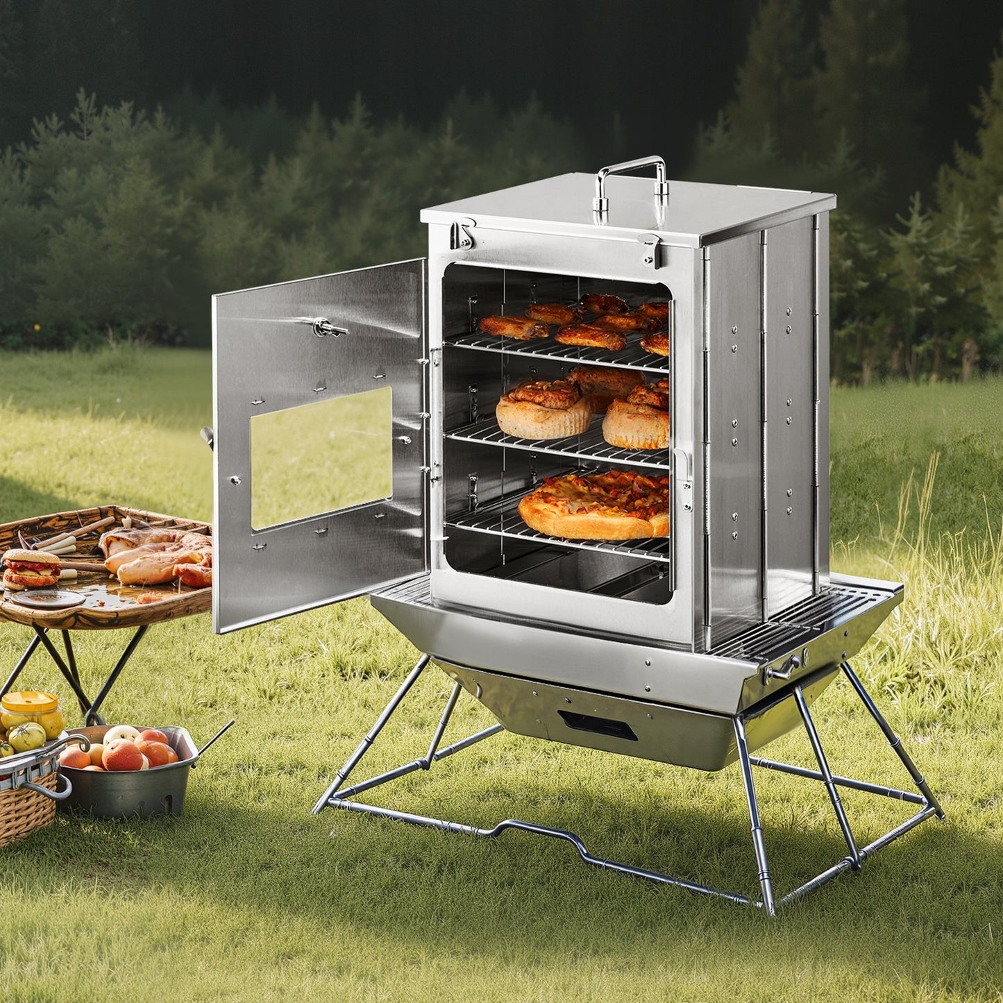 Portable Camping Oven - Stainless Steel 3 Tier Grill