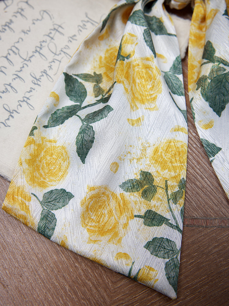 Yellow Rose Satin Hair Scrunchie