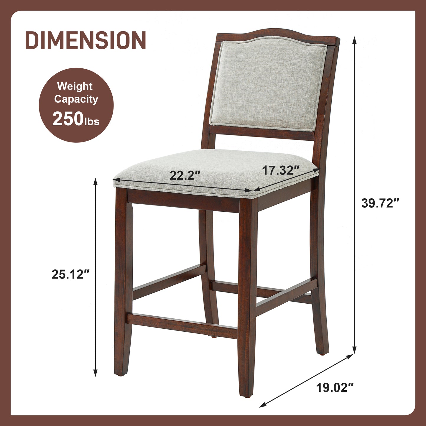 Counter Height Bar Stools Set Of 2 - Rustic Pack With Rubber Wood