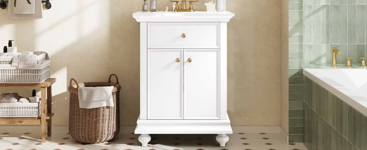 24" Modern Bathroom Vanity with Tip-Out Drawer - White
