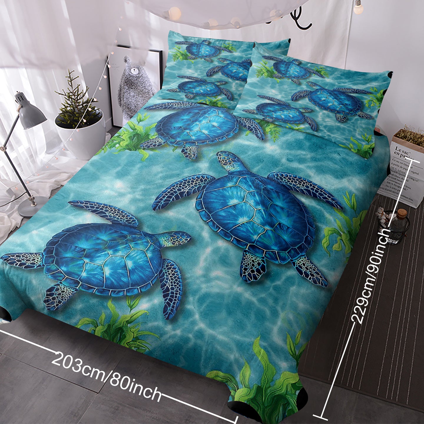 Sea Turtle Pattern Duvet Cover Set - King Size 3 Pieces