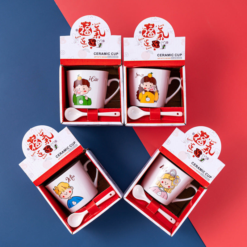 Good Luck Cartoon Ceramic Mug, 185ml | Cute Gift Cup