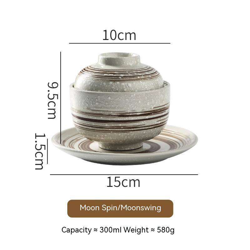 Japanese-Style Ceramic Soup Bowl with Lid - Multiple Colors & Patterns