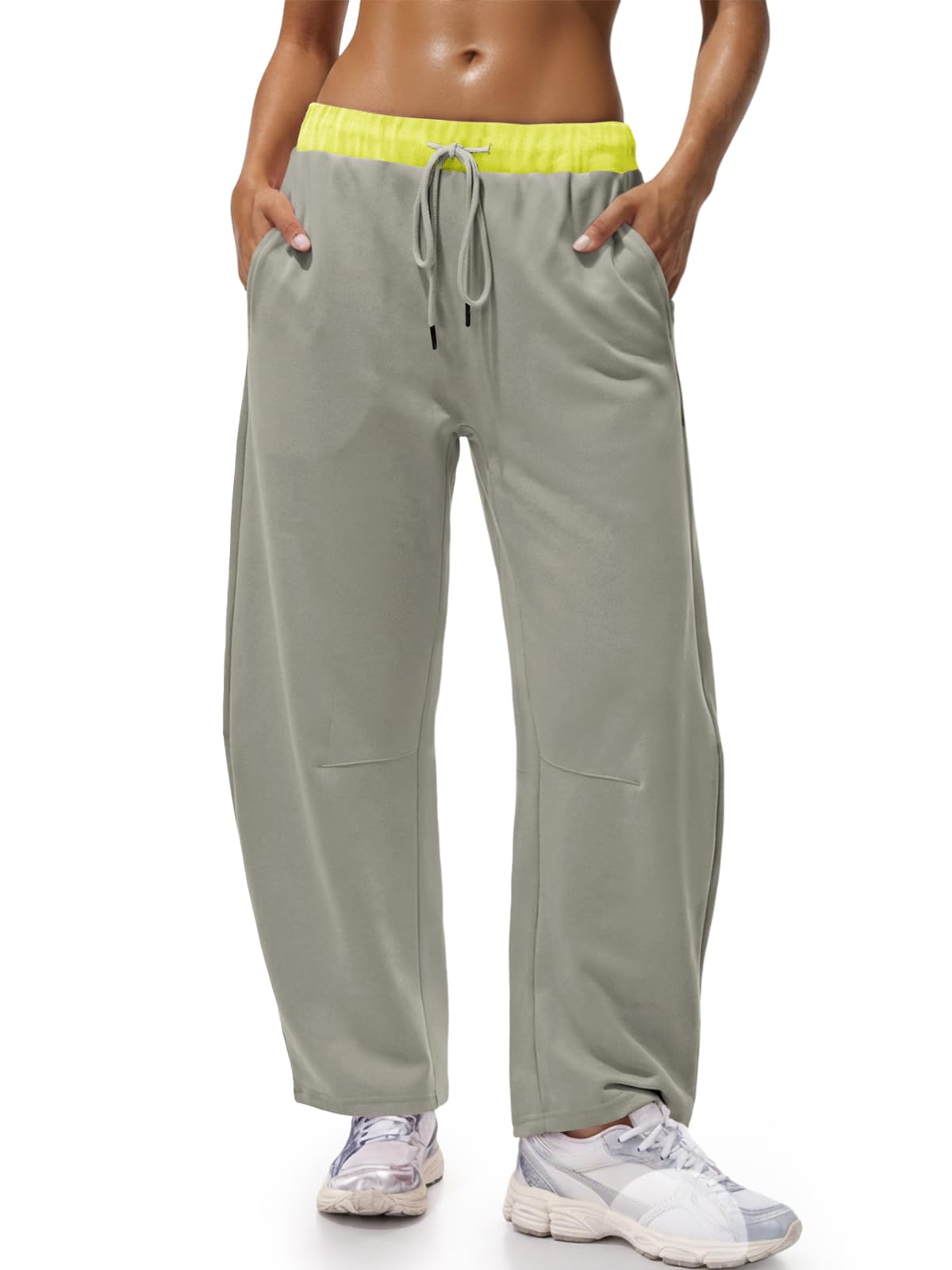 Wide Leg Sweatpants with Drawstring Waist and Pockets - Color Block