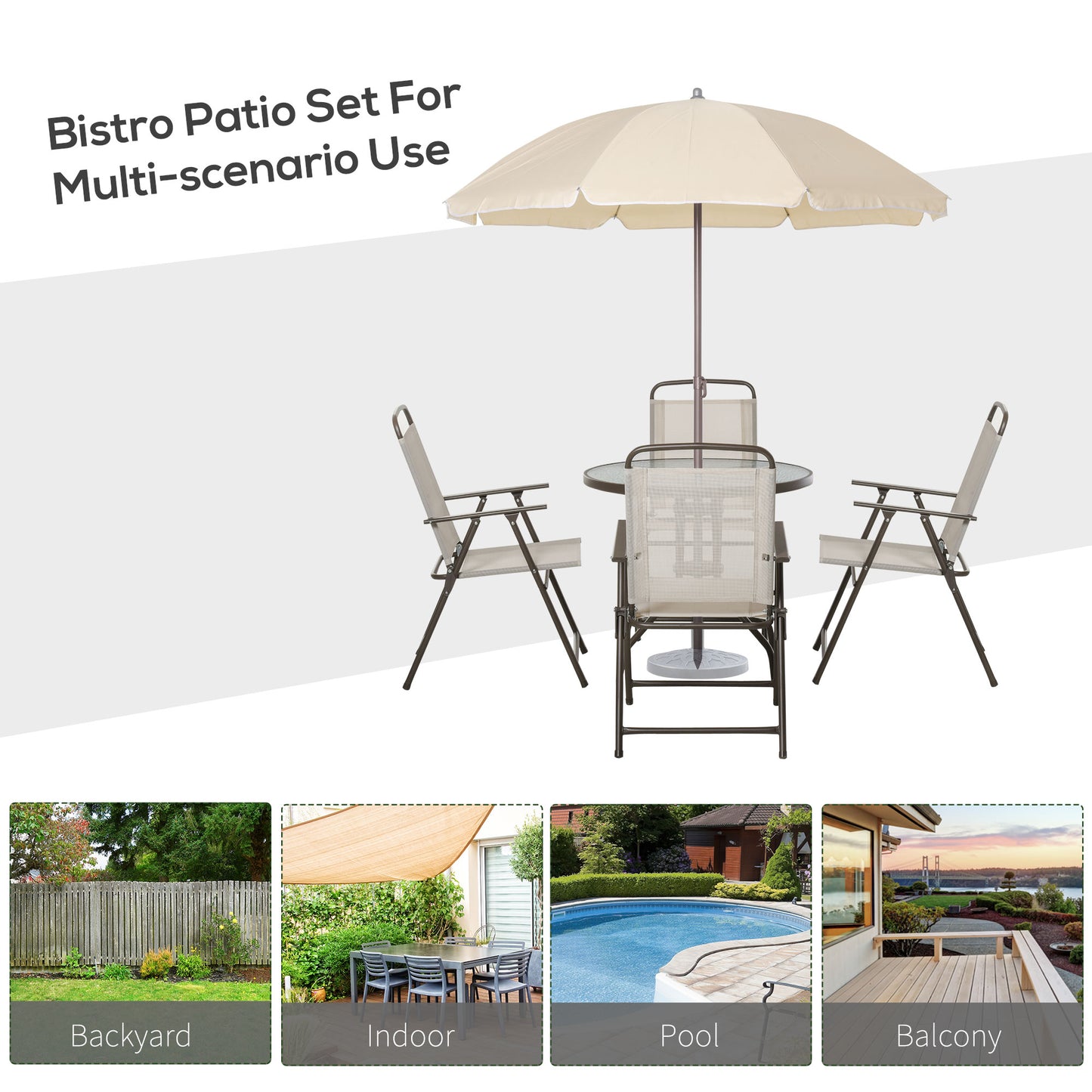 6-Piece Patio Dining Set for 4 with Umbrella - Beige