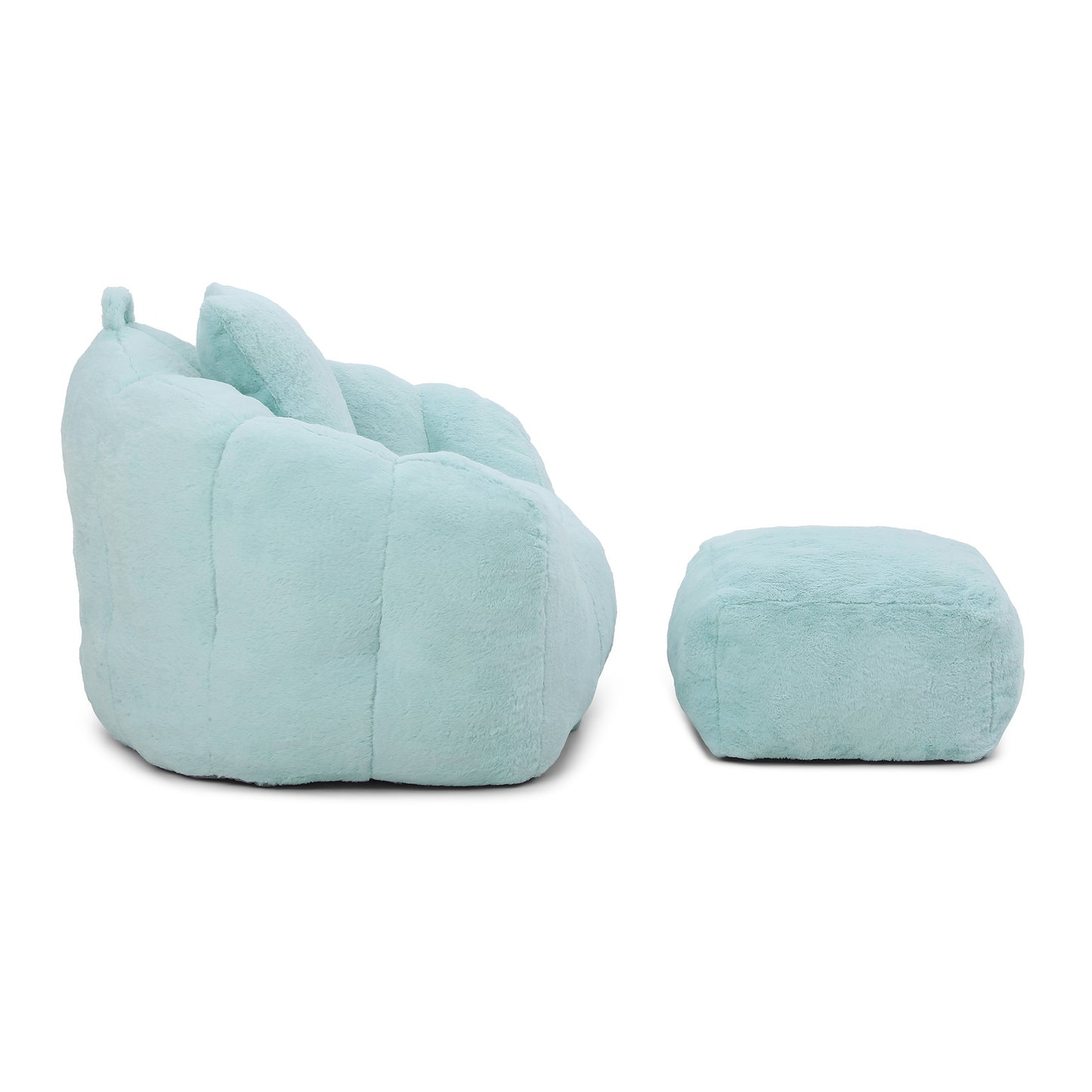Oversized Faux Fur Bean Bag Chair with Footstool - Light Blue