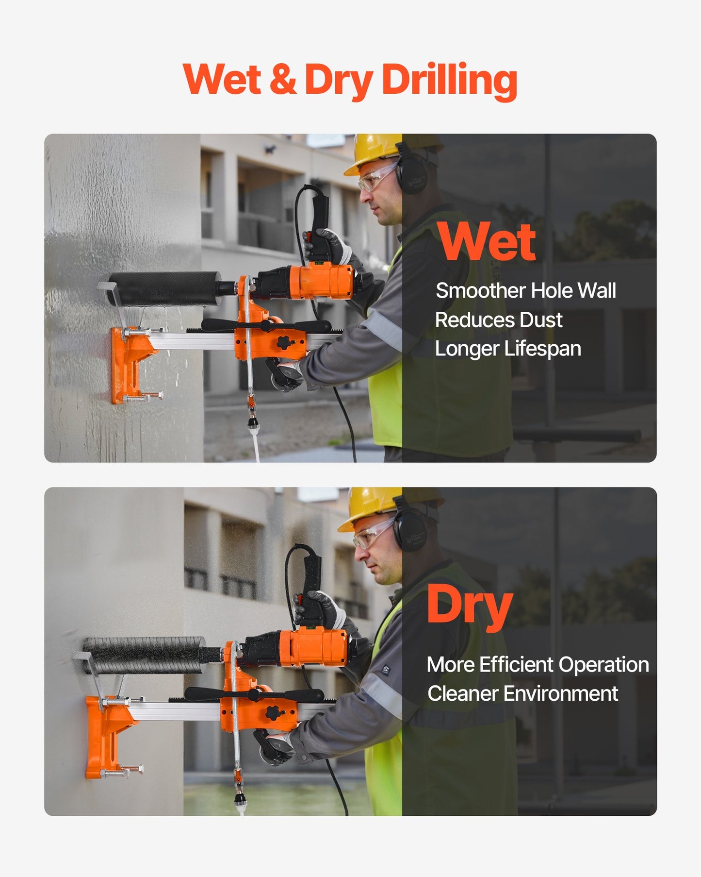 8-Inch Concrete Core Drill Machine with Stand - Handheld and Wet/Dry Drilling