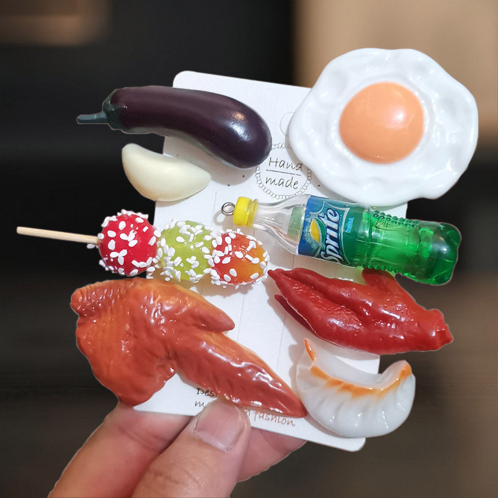 Mini Food Clip Set - Simulation Rice, Eggs, Corn, Melon Seeds, Cute Food Accessories