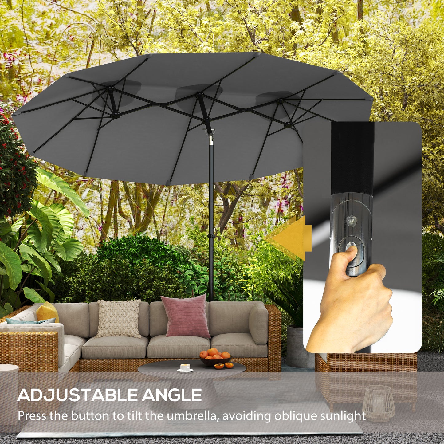 Double Sided Patio Umbrella - 9.7 ft Outdoor Market Umbrella, Gray