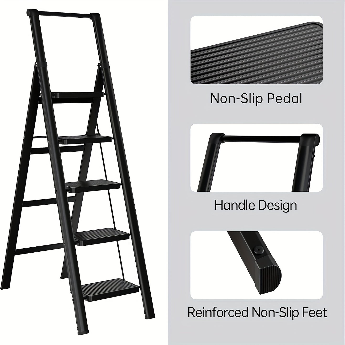 5-step Ladder Folding Step Stool, With Anti Slip Wide Pedals,