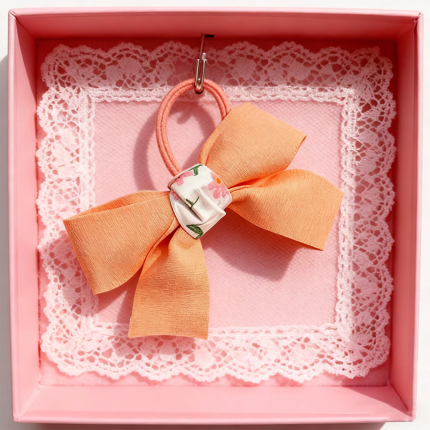 Orange Bow Hair Tie - Elegant Ribbon Hair Accessory