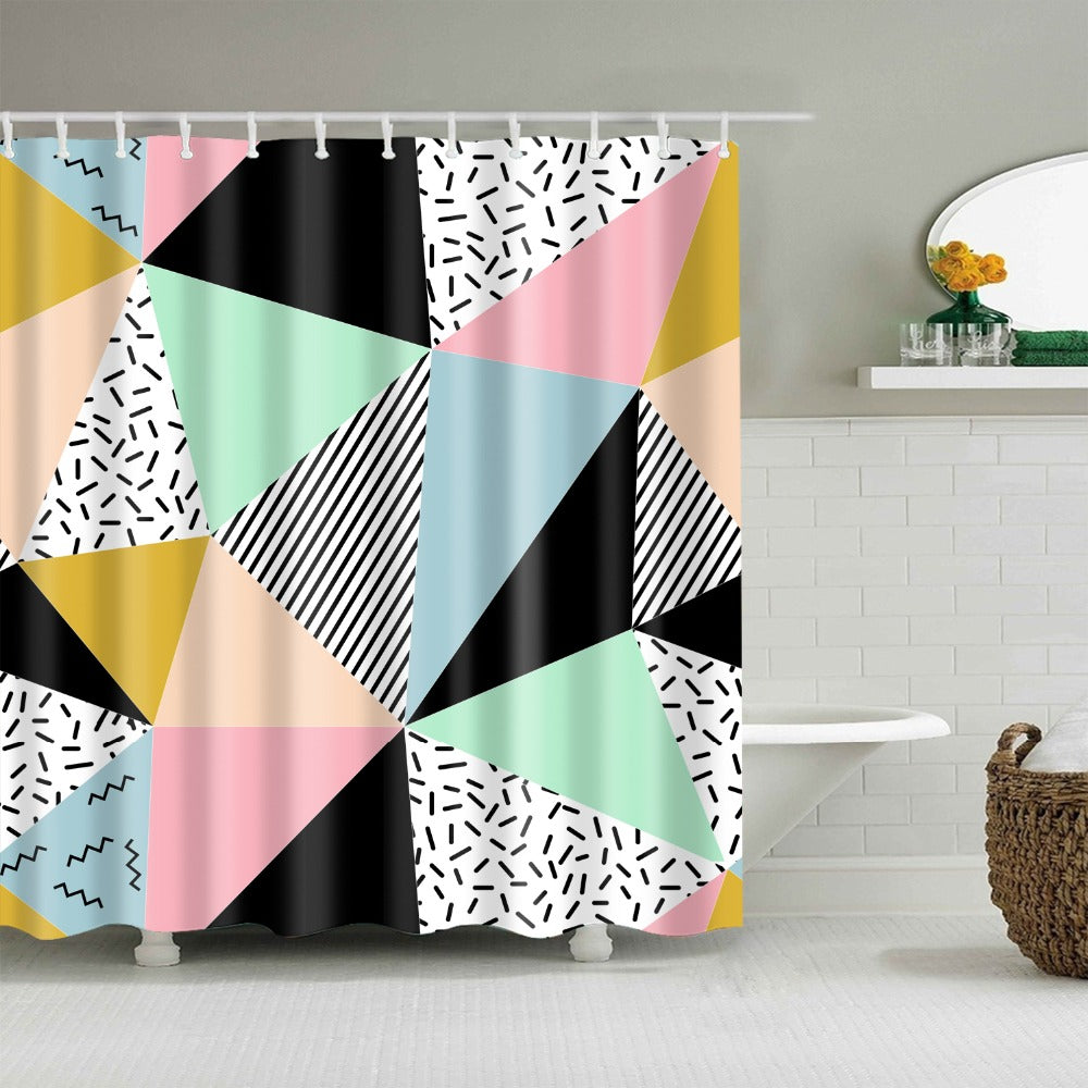Geometric Digital Print Shower Curtain Modern Bathroom Decor
