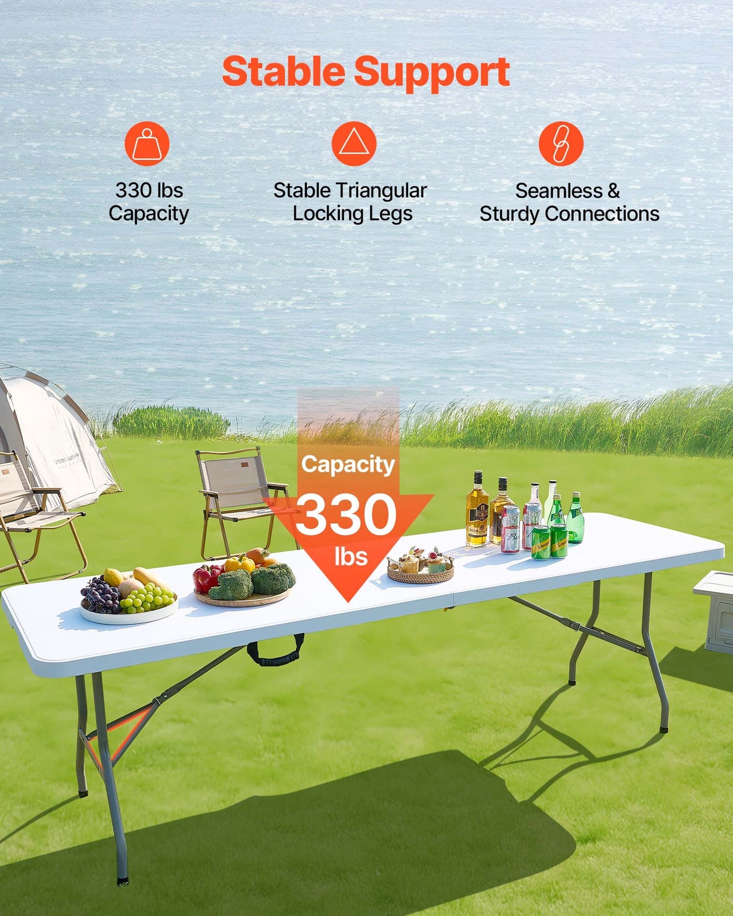 8 Ft Plastic Folding Picnic Table - Portable Outdoor Indoor Utility