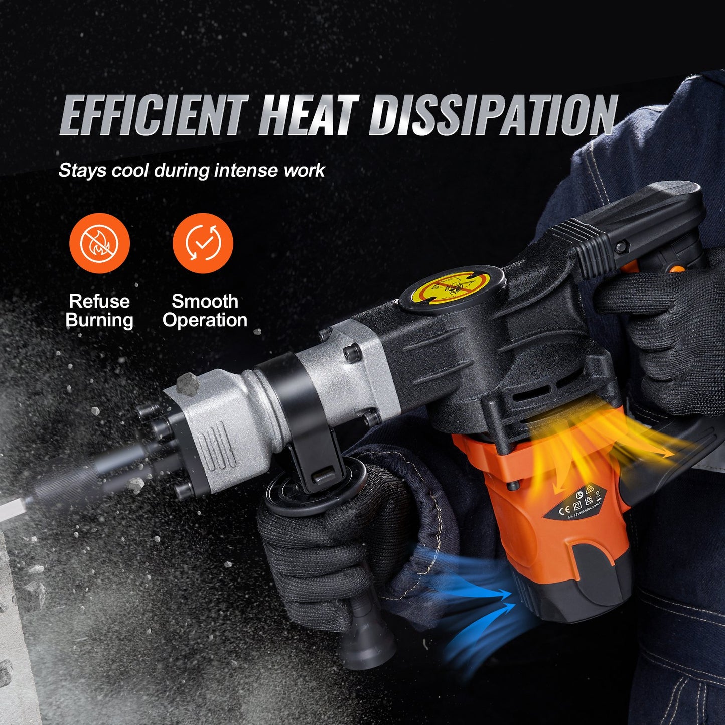 Electric Demolition Hammer 1400W Concrete Breaker with 2 Chisels - Orange