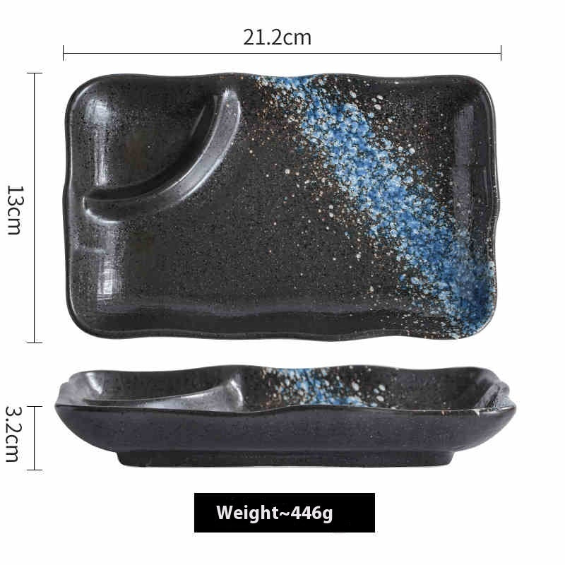 Separated Ceramic Dinner Plate with Compartments - Rectangular Kitchen Tableware