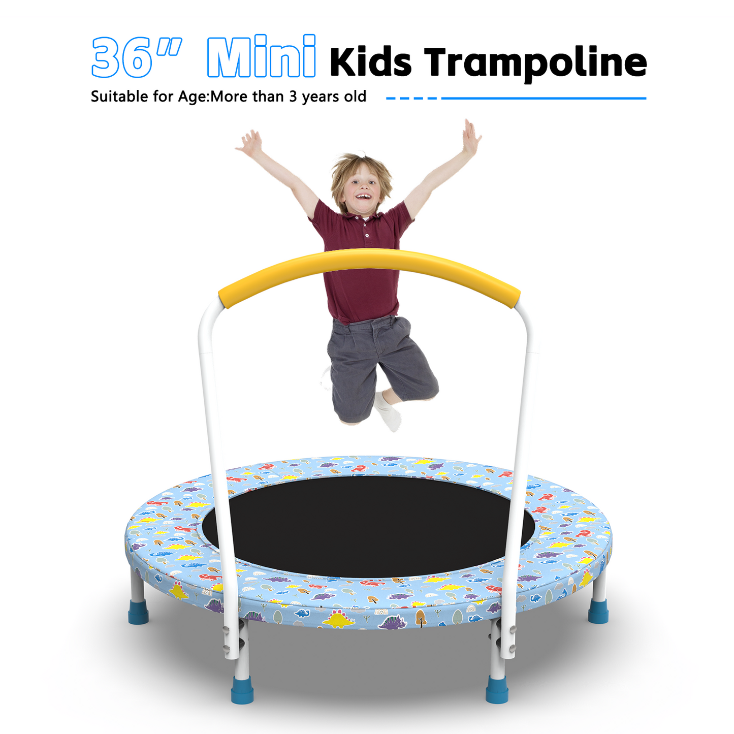 36-Inch Mini Trampoline for Kids 1-6 with Handle - Blue