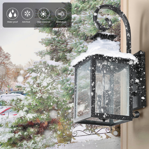 Outdoor Glass Wall Light - Vintage Black Sconce with Frosted Panel, Supports E12 Bulbs, Weatherproof, 2-Pack
