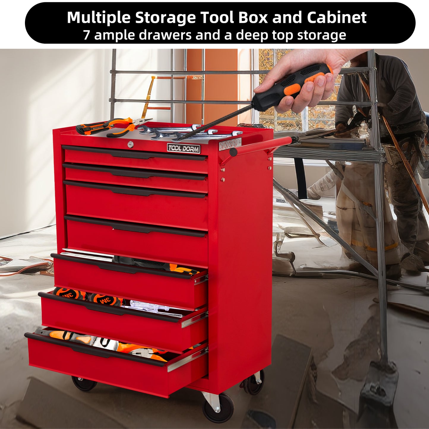 24.2-Inch Metal Rolling Tool Cabinet with Drawers and Locking System