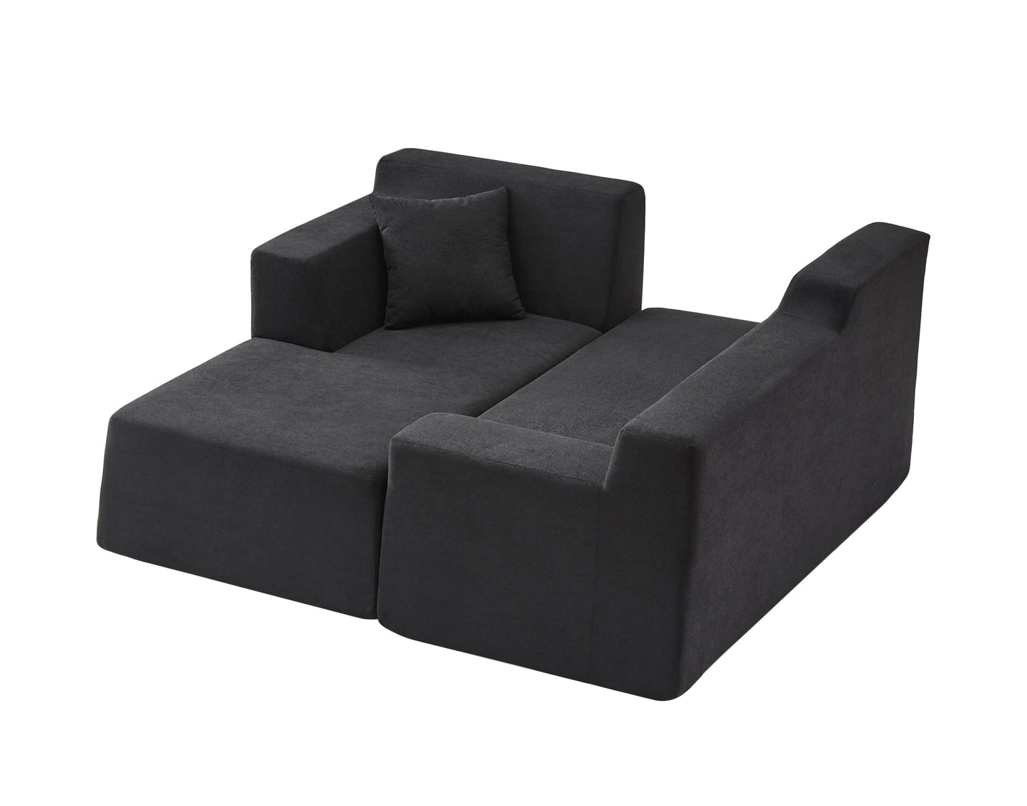 L-Shaped Corduroy High Back Sofa - Modern Minimalist Design, Black