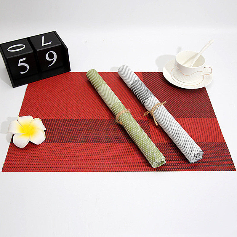 Double-Sided PVC Plaid Placemat Set - Woven Insulation Tableware Mat for Hotel & Restaurant