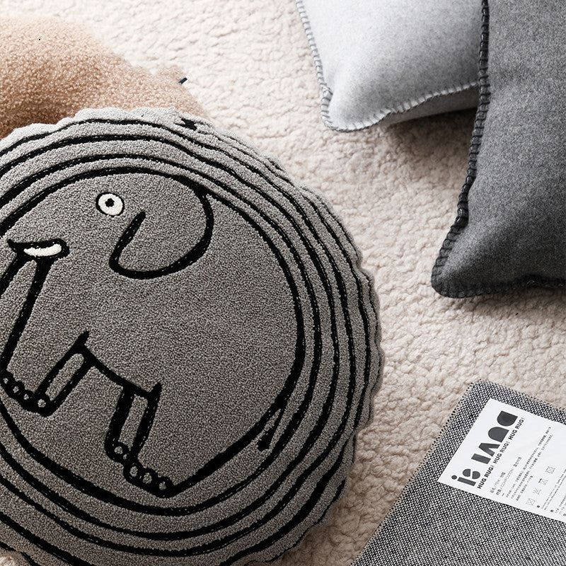 Round Cat Cushion Cover - Cute Cartoon Sofa Pillowcase for Living Room
