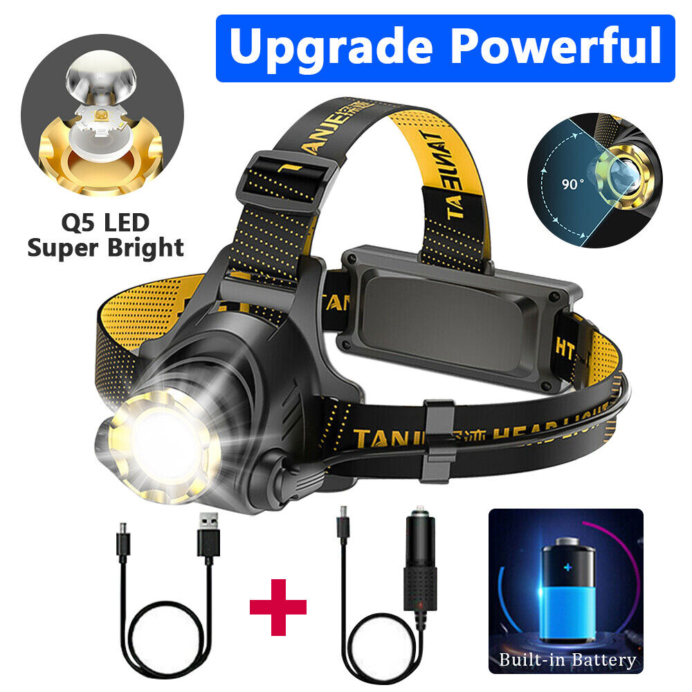 Rechargeable LED Headlamp with 3 Modes & Zoom Headlight for Camping Hiking Fishing